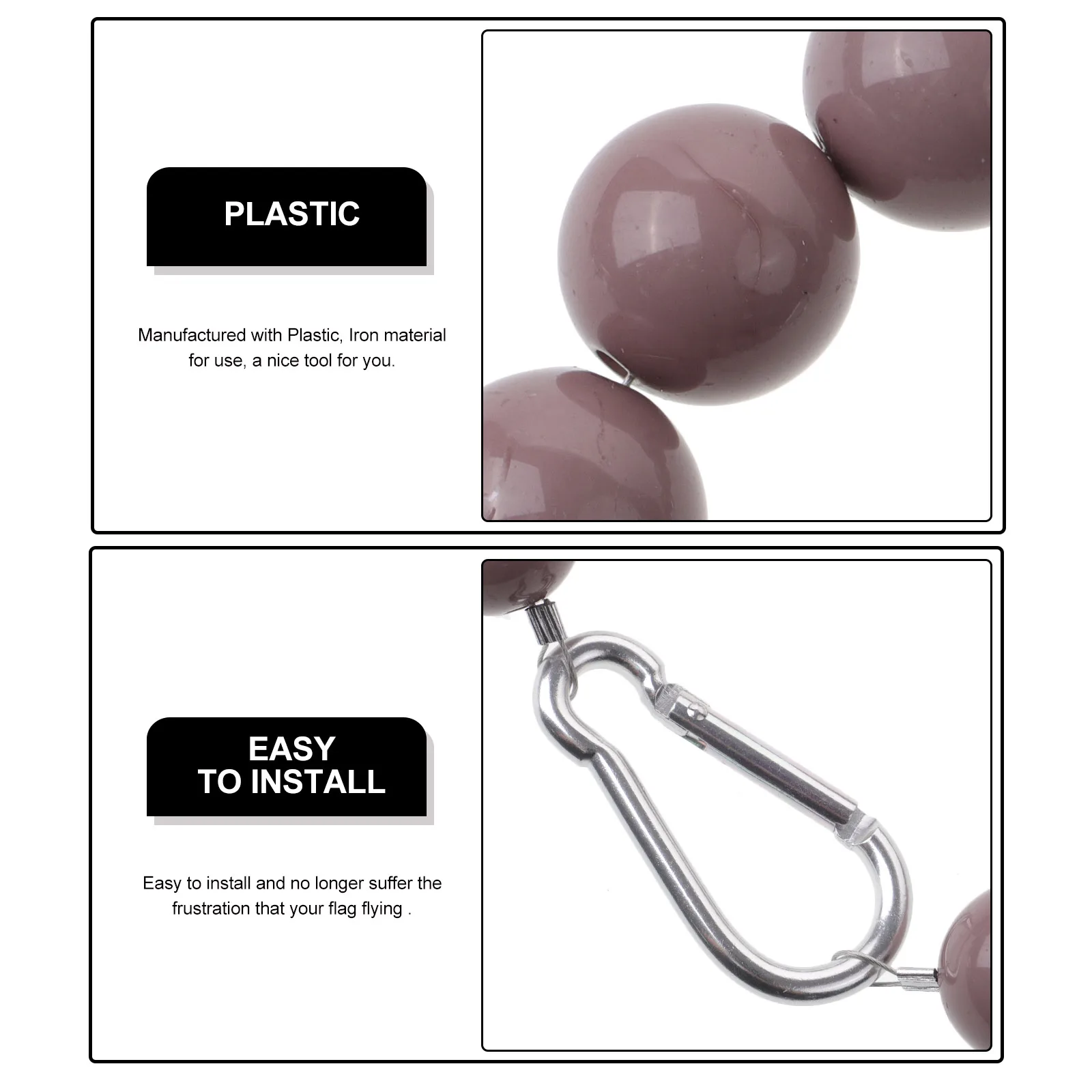 

2Pcs Flag Pole Accessories Flagpole Retainer Rings Durable Plastic Iron Weighted Windproof Guide Beads Chain Flag Pole Rings