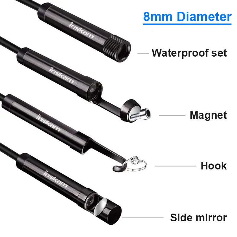 Borescope Accessories,Hook Magnet Side View Mirror Protective Cap Set for 3.9mm 5.5mm 8mm Lens Endoscope Camera