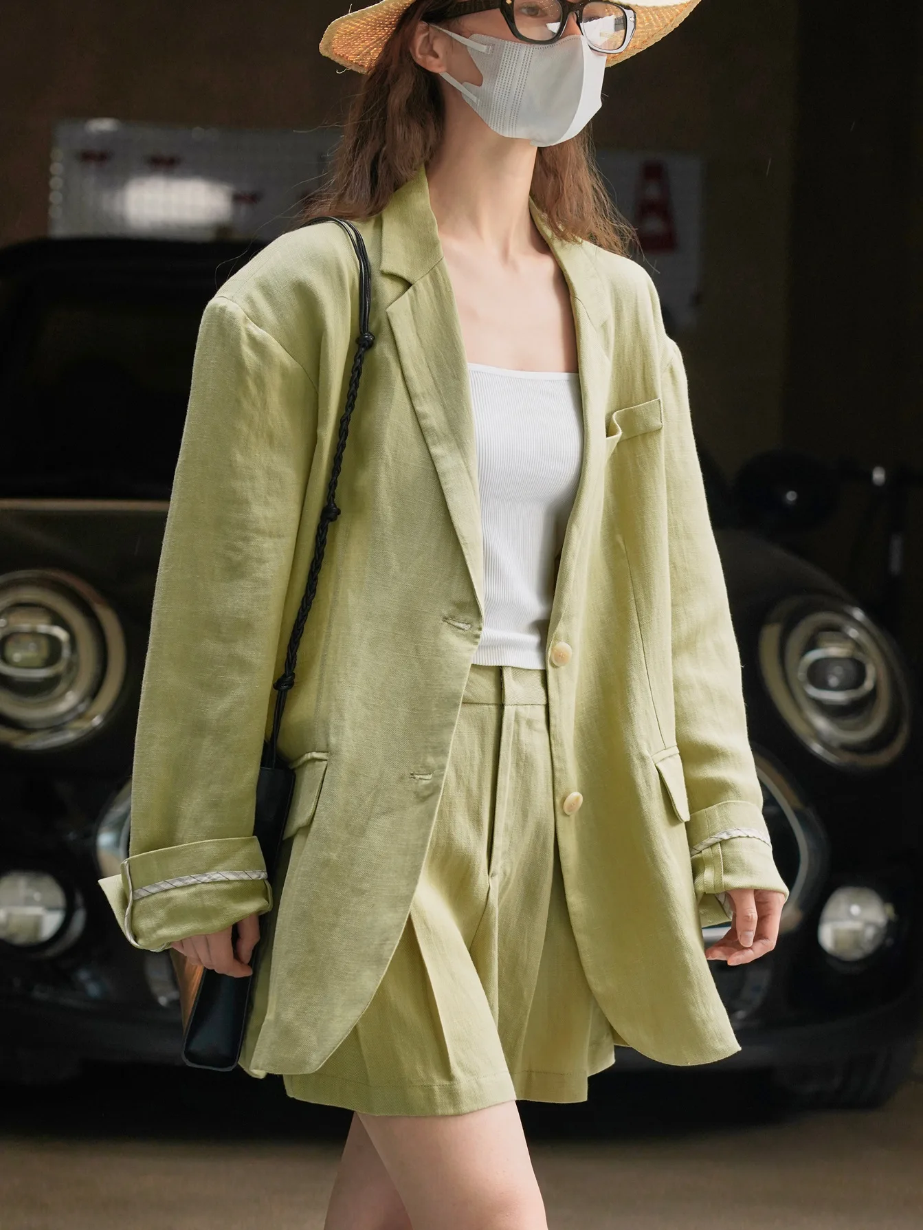 Chaqueta holgada informal de primavera y verano para mujer, de un solo pecho, con decoración de bolsillo