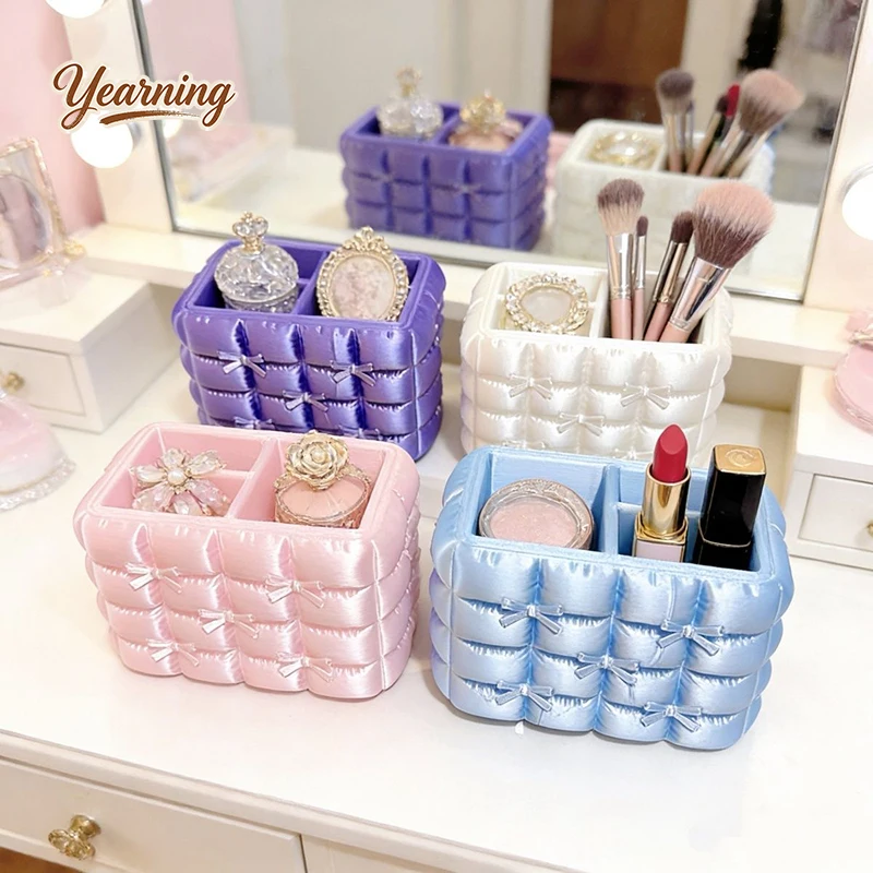 

Aesthetic Bow Luxury Desktop Makeup Brush Holder 3D Printed Cosmetic Organizer Jewelry Storage Box for Girls