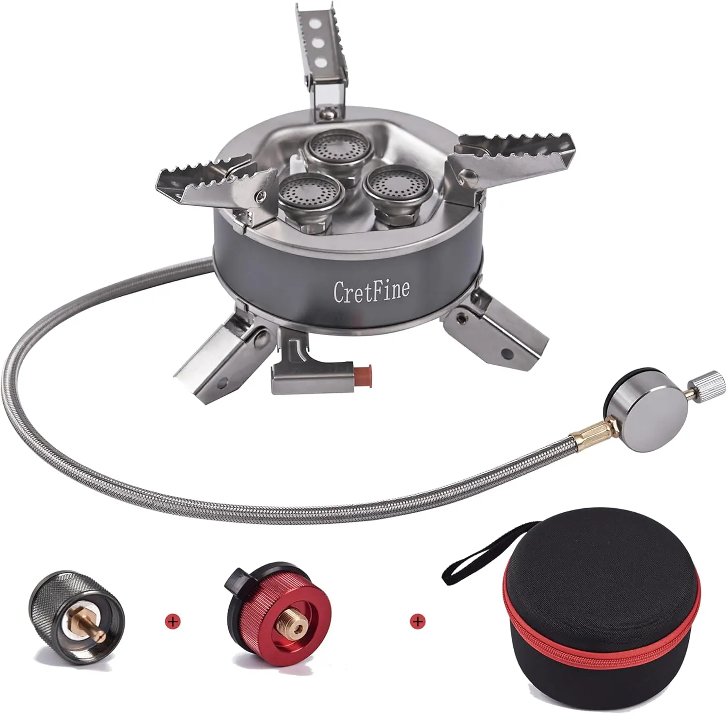 

6800W Windproof Camping Stove with Adapters, Foldable Backpacking Triple Burner with Portable Case, Piezo Ignition, Compatible w