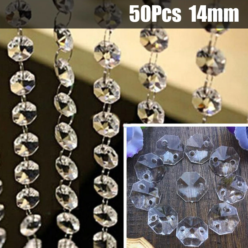 50 Pcs 14mm Octagon Cut Glass Beads for Pendant Charms in Chandelier Design with Sparkling for Curtain and Lamp Use
