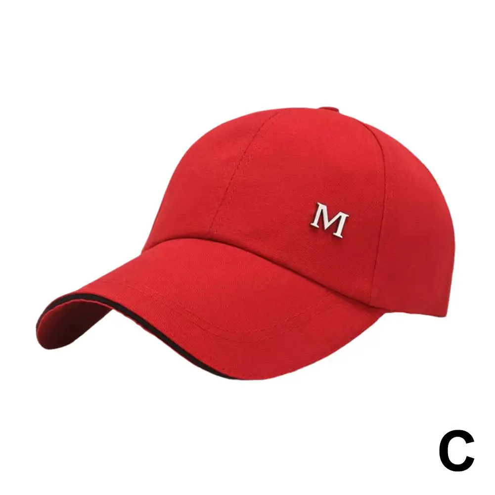 Baseball Cap M Letter Embroidery Pure Color Sun Hat Cap Adjustable Hats Dad Gorras Anti-Sun Unisex Trucker Hat Cotton Hop H S1I4