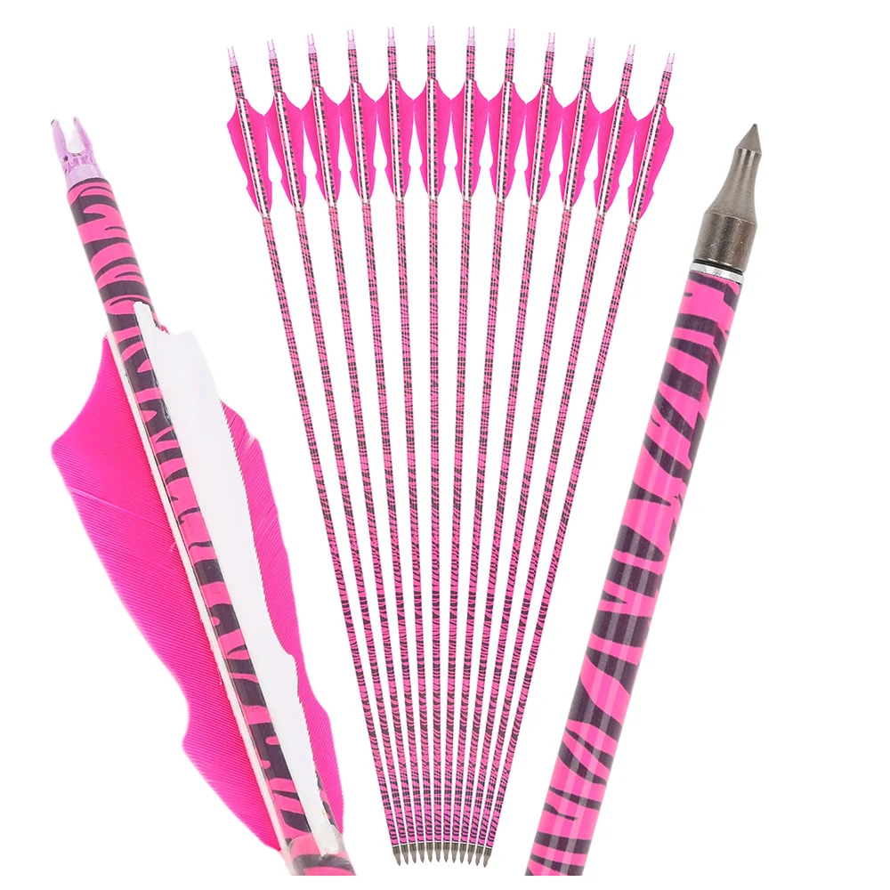 

Leopard Print Mixed Carbon Arrows 6/12pcs 30inch 500 Spine with 4 Inch Barbed Feathers for Hunting Competition Shooting