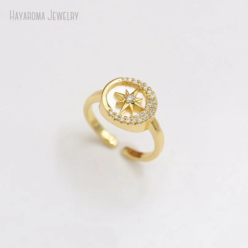 

2Pcs Invisible Setting Red Boho Witch Metal White Shell Cubic Zirconia Wholesale Gold Color Copper Ring RM50867