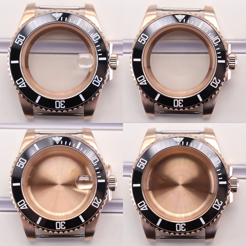 Rose Gold 40mm Watch Case Sapphire Crystal Glass for Seiko Nh35 NH34 36/38 Eta 2824 Miyota 8215 Movement 28.5mm Dial GMT-MASTER