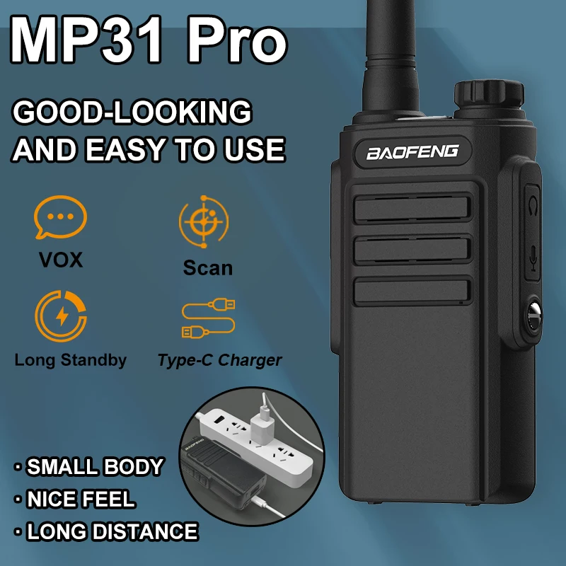 Baofeng MP31 PRO Mini Walkie Talkie Waterproof Type-C UHF 400-470MHz VOX CTCSS/DCS 16CH Amateur Portable Long Range 2Way Radios