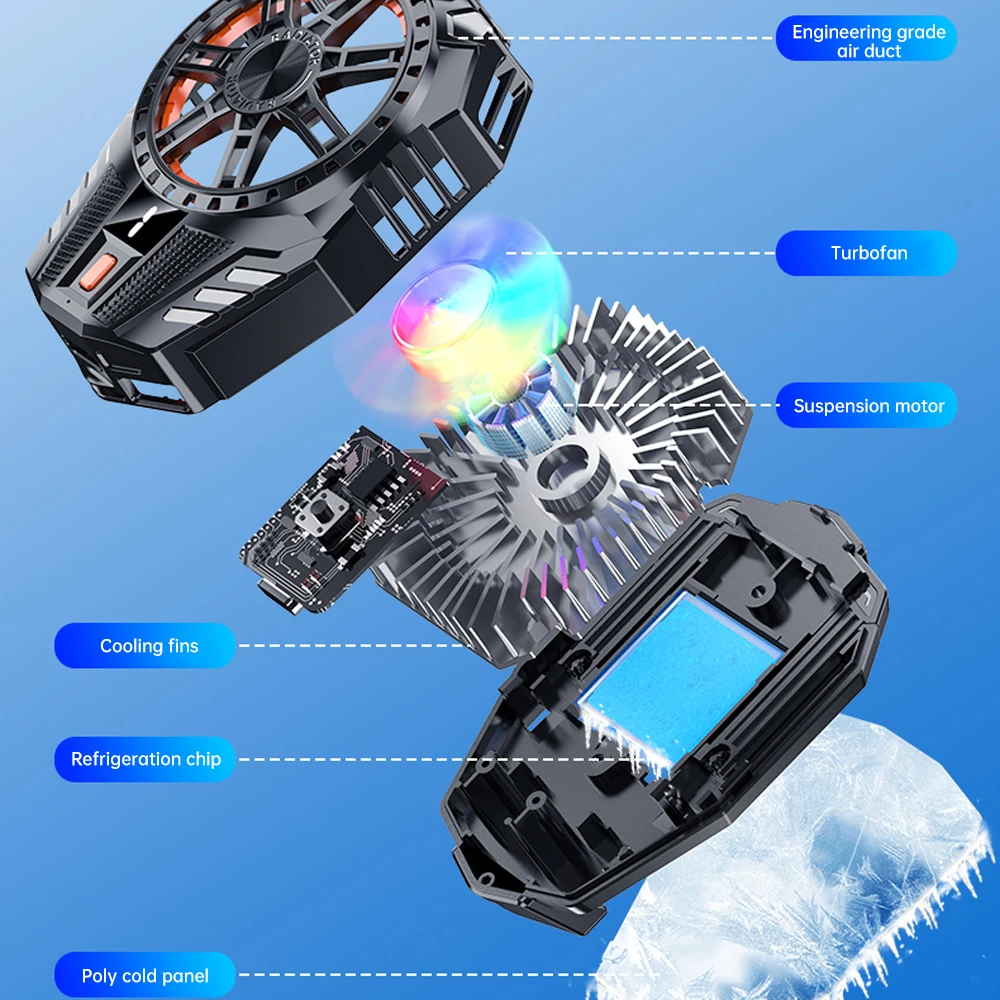 X119RGB Universal Mini Mobile Phone Cooling Fan Radiator Turbo Hurricane Game Cooler Cell Phone Cool Heat Sink
