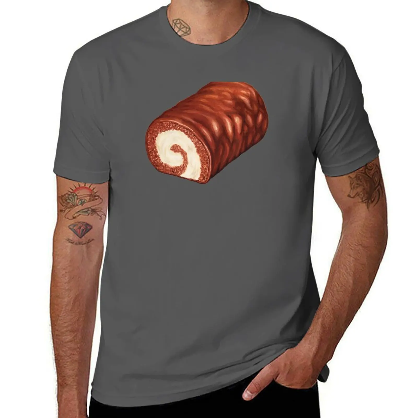 

Chocolate Swiss Roll Cake Pattern T-Shirt oversizeds funny costumes anime stuff mens graphic t-shirts big and tall