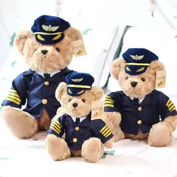 Pilot Bear Airplane Captain Uniform Teddy Bears Cute Animal Soft Stuffed Doll Plush Toy Girl Boy Birthday Christmas Gift 1pc