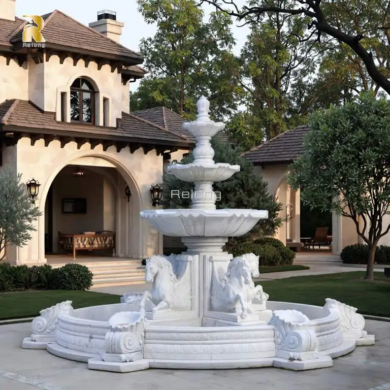 نافورة رخامية مائية من الرخام الطبيعي منحوتة يدويًا مع حصان #3