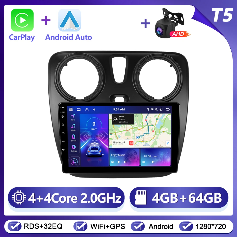 Podofo CarPlay Android Autoradio Voor Renault Lodgy 2021/Dokker 2012-2020 GPS Intelligente Systemen tereo Multimedia Autoradio
