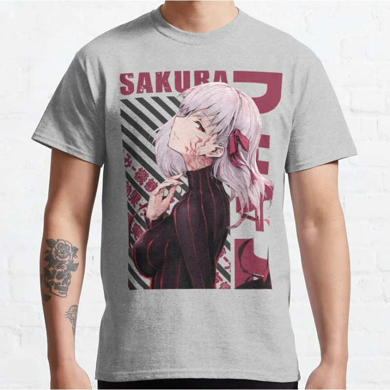 لطيف أنيمي ساكورا kawaii لعبة فيديو مصير البقاء ليلة قصيرة الأكمام Crewneck تي شيرت للرجال حجم كبير الكبار بلايز S-6xl