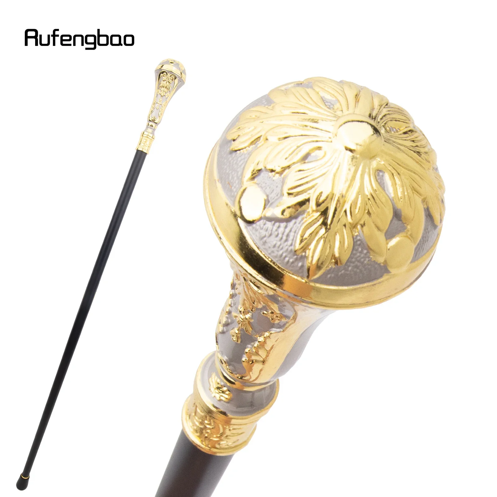 Golden Silver Luxury Round  Single Joint Walking Stick Decorative Cospaly Party Fashionable Cane Crosier 90cm