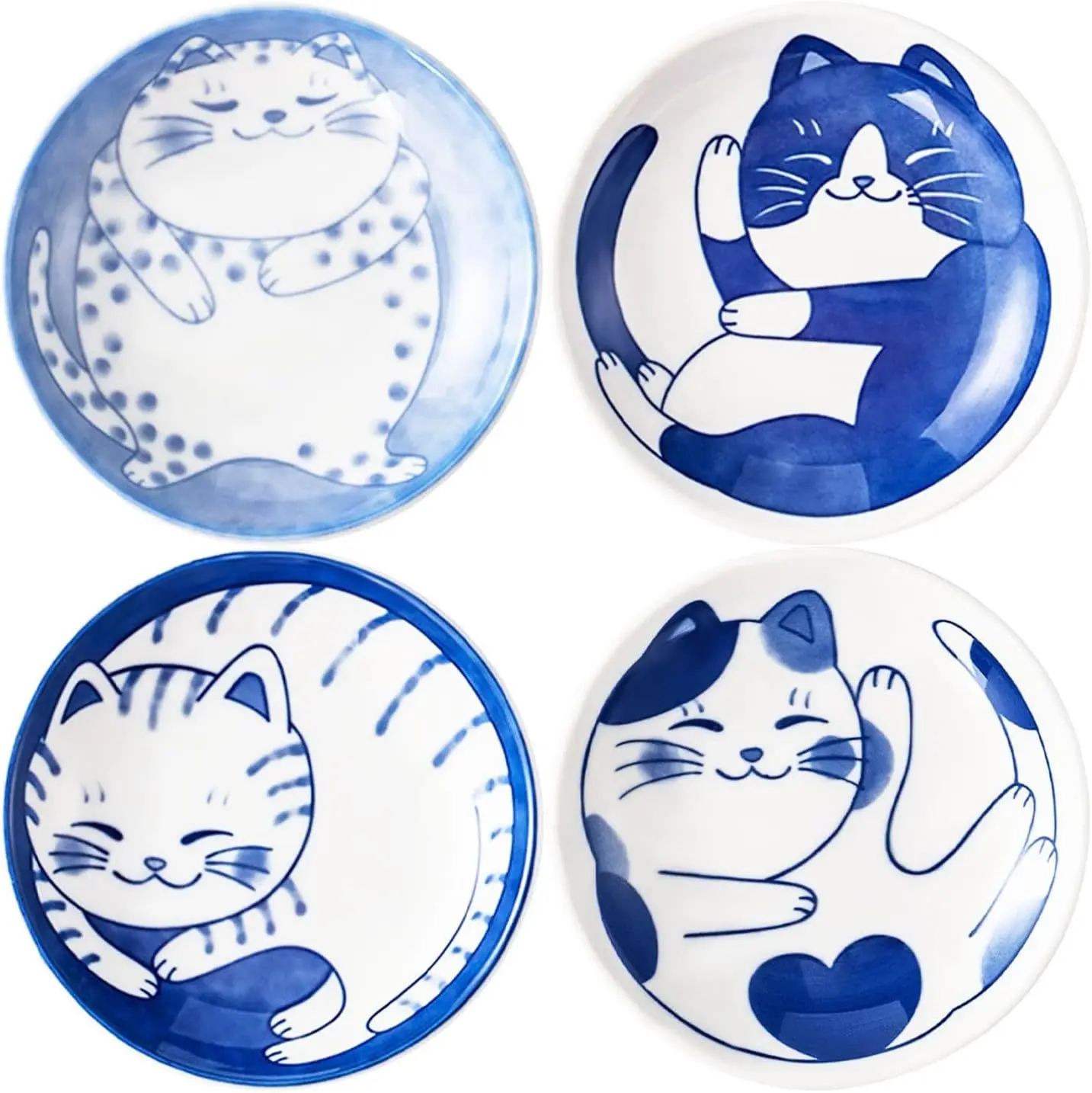 Ceramic Dessert Sauce Plate Tableware Set Mini Bowl Side Dish Bowl Creative Cartoon Lucky Cat Pattern Small Fruit Plate 1 Piece