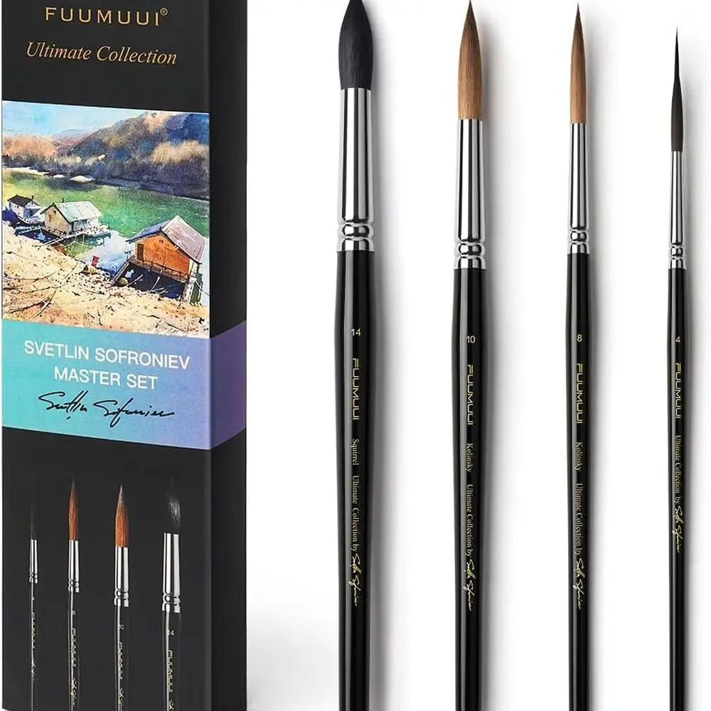 

2 щетки Kolinsky Sable, 1 шт., круглая щетка для мытья швабры Pure Squirrel и 1 удлиненная игольная щетка идеально подходит для акварели Acr