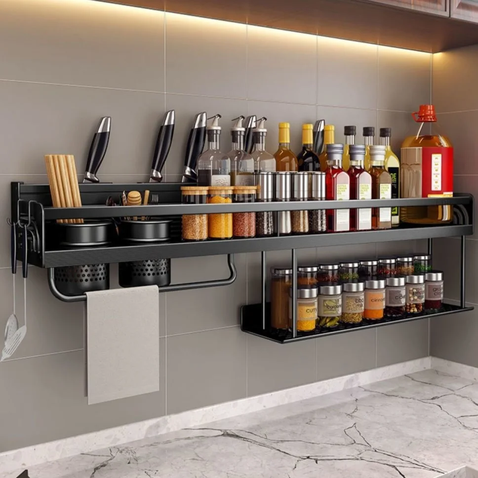 

Aluminum Kitchen Storage Shelf Kitchen Organizer Shelf Wall-mounted Rack Knife Seasoning Chopstick Spoon Shovel Spice Holder