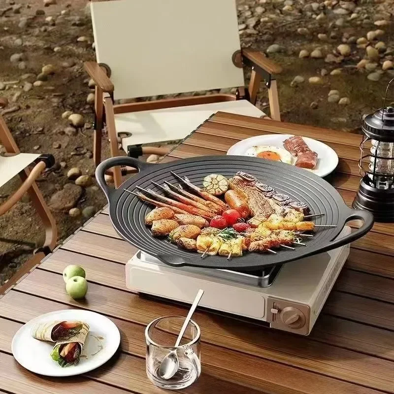 

Outdoor Picnic Camping Pan Iron Household Thickened Barbecue Tourist Round Frying Grill Pan Portable Camp Cooking Supplies