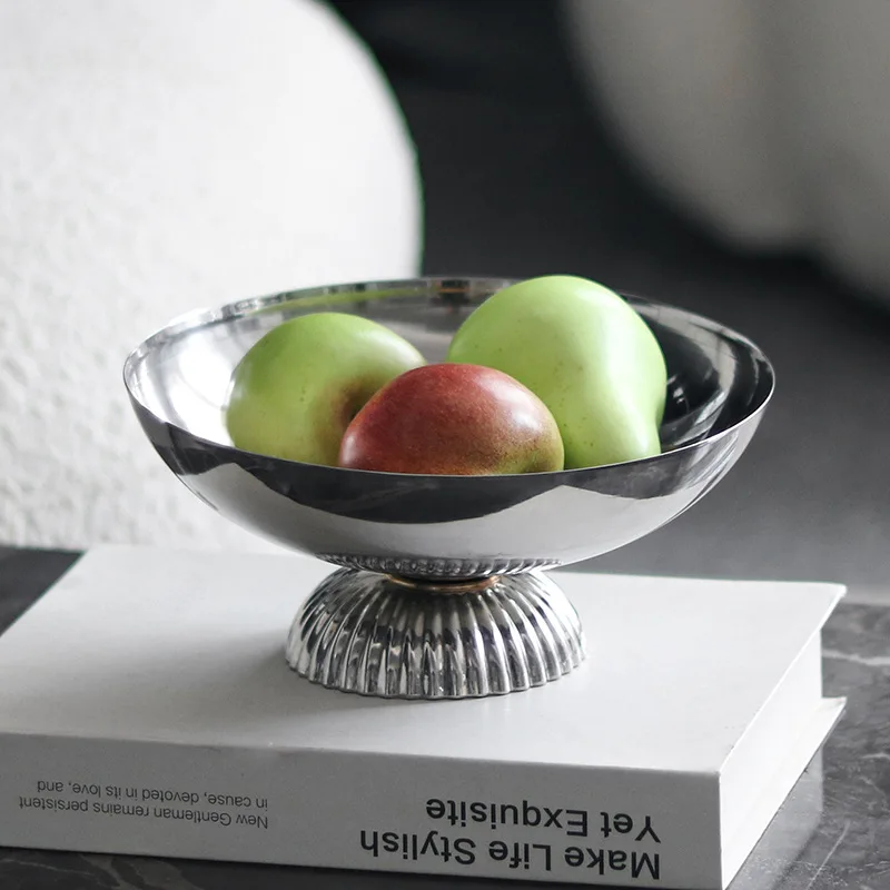 Circular Metal Tray, High Footed Fruit Tray, Dining Table Large Fruit Bowl, Snack Candy Tray, Kitchen Utensils, Home Decor