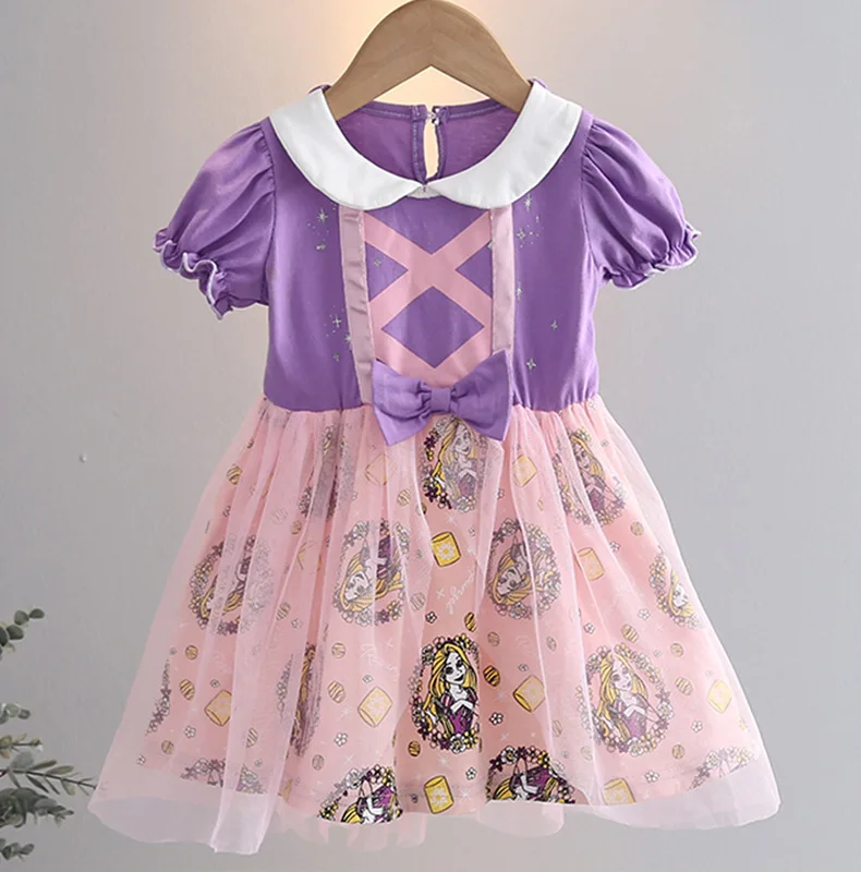 Vestido de festa de aniversário feminino, 100% algodão, Elsa, Rapunzel, Sereia, Roupa de criança, Princesa infantil, Halloween, 1 a 8 anos, 2024