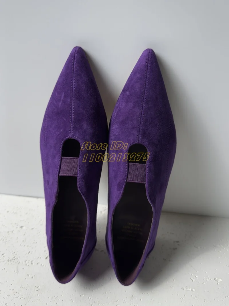 Zapatos de tacón con punta puntiaguda de gamuza púrpura, planos con sin cordones, imagen Real sólida, hechos a mano, zapatos de Otoño Invierno y Primavera para mujer, novedades de 2025