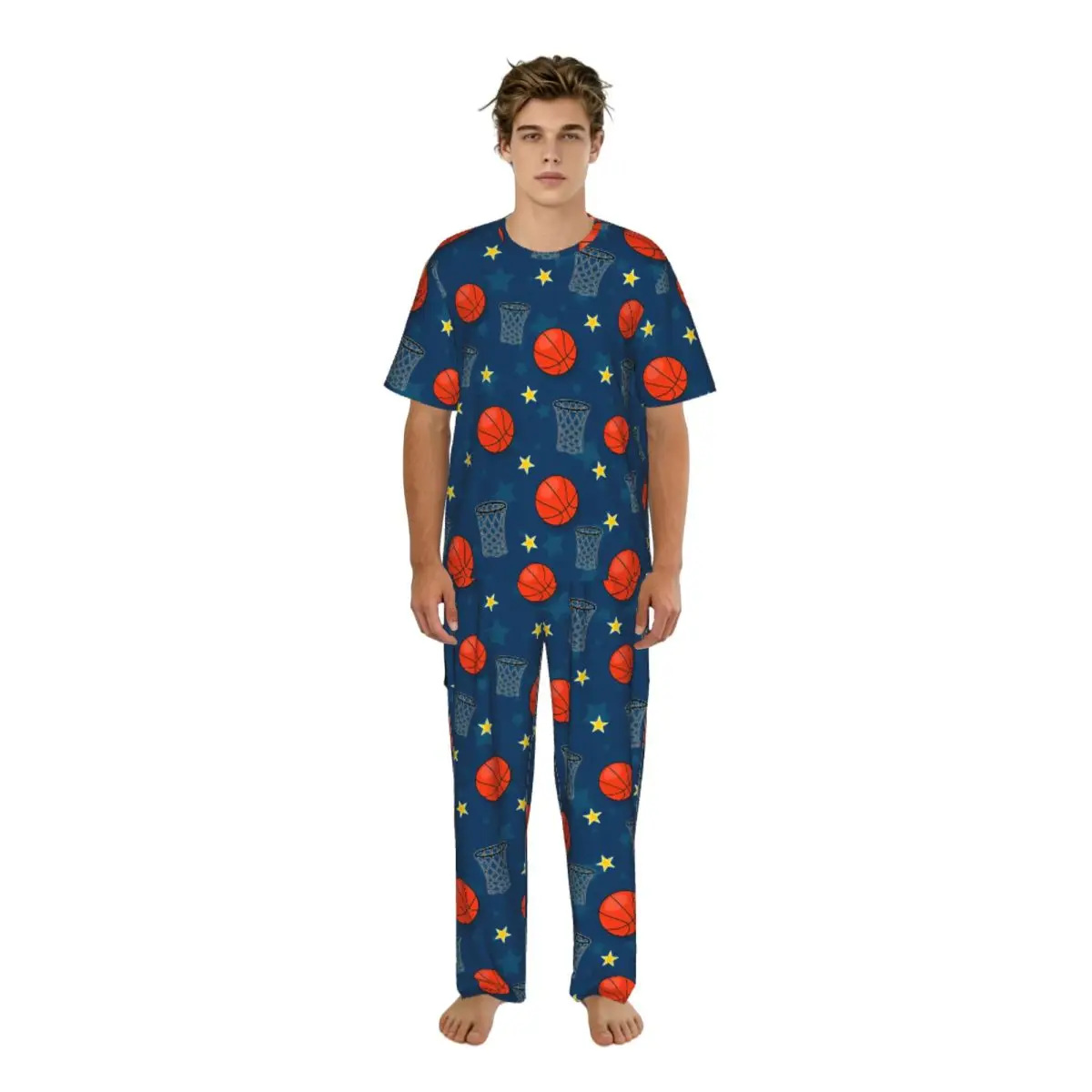 

Пижама для дома на лето и весну, с баскетбольной тематикой, с коротким рукавом и длинными брюками