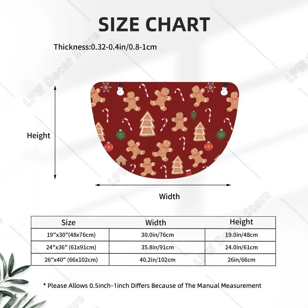 Christmas Gingerbread Cookies Soft Flannel Half Round Doormat Non Slip Bathroom Mat Absorbent Floor Carpet for Living Room