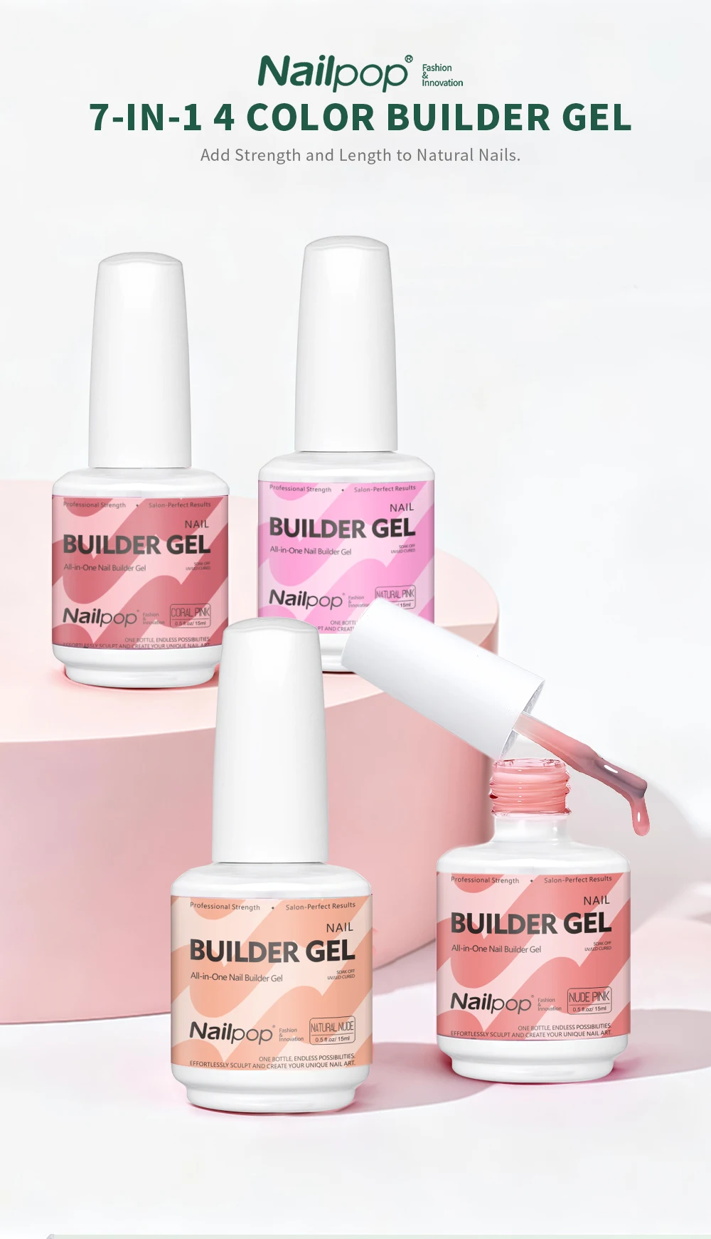 Nailpop HEMA/TPO-freies 7-in-1 Multifunktionales Builder-Gel 8 Farben Verlängerung Stärkung Apex-Aufbau 15ml Basis Anfänger Kunst Zuhause 1 Stück – Detail 1