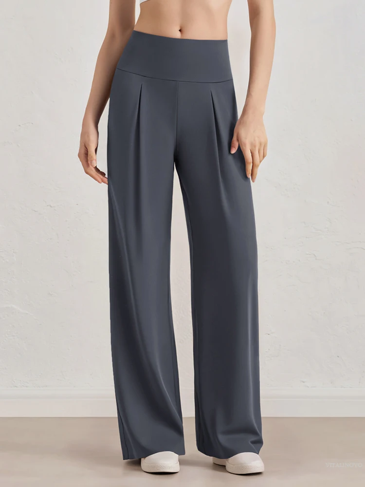 VITALINOVO Women's Wide Leg Pants No Pockets High Waist Stretch Loose Sweatpants Nake-Feeling Casual Lounge Yoga Workout Palazzo