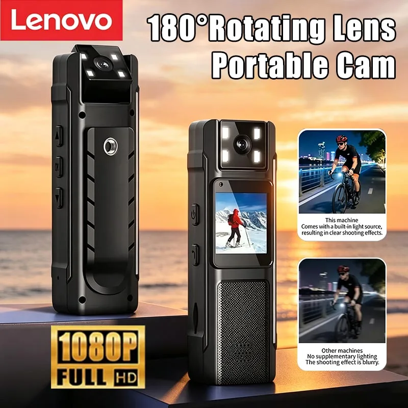 Lenovo 1080P HD 180 ° Rotierbare Linse Tragbare Kamera mit Rückenclip Handgehaltener Vlog-Recorder für Strafverfolgung Outdoor-Sport DV-Camcorder