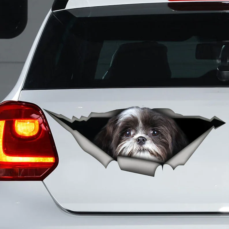 Shih tzu car decal , black and white shih tzu sticker, shih tzu magnet