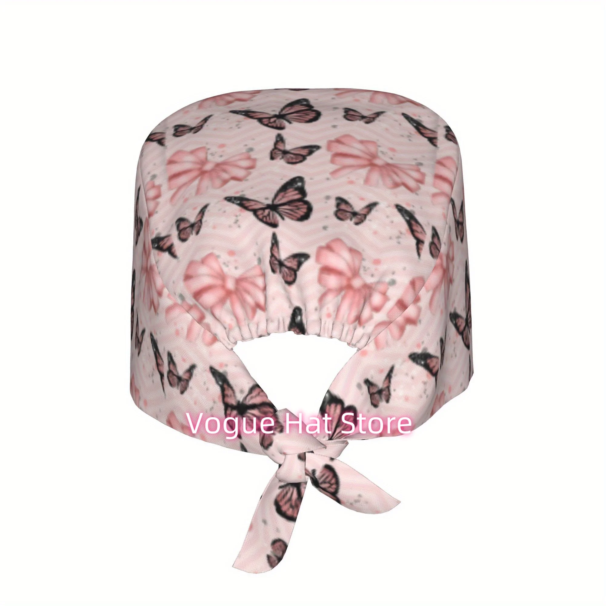 1pc Butterfly Unisex Stylish Printed Work Cap - Lightweight Adjustable Skull Cap Tie-Back Nurse Hat, Dustproof Chef & Cooking Ca