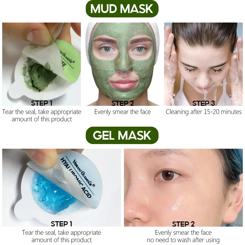 3PCS VIBRANT GLAMOUR Hyaluronic Acid, vitamin C, Retinol, Tea Tree Jelly Mud Mask Multi-effect Skin Care Mask Facial Jelly Mask