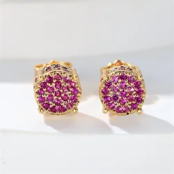 Charm Female Small Red Stone Stud Earrings Yellow Gold Color Zircon Wedding Jewelry For Women