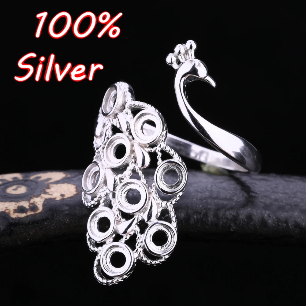 

3x3MM 100% 925 Sterling Silver Woman Peacock Shape Opening Ring Blank Base Tray DIY Setting Jewelry Findings Making Accessories