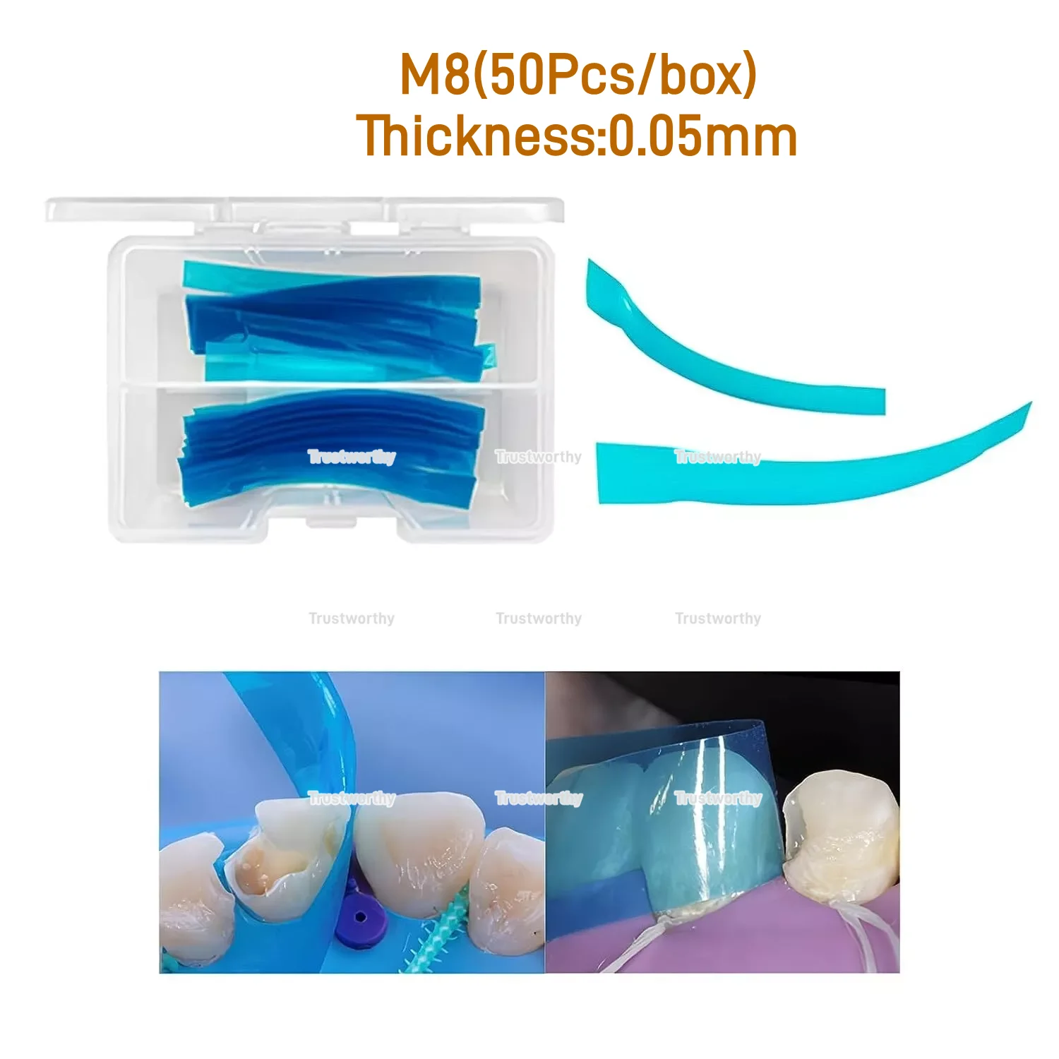 Dental Anterior Matrix Strips Proximal Atutoclavable Twin Matrices Strip Blue Transparent 0.03mm 0.038mm 1.523 1.533