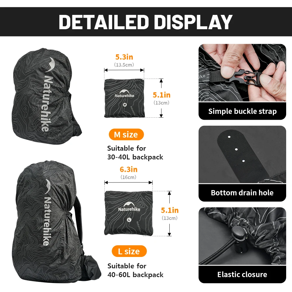 Naturehike 30L-60L Waterproof Backpack Rain Cover Reflective Backpack Raincover Outdoor Camping Hiking Climbing Bag