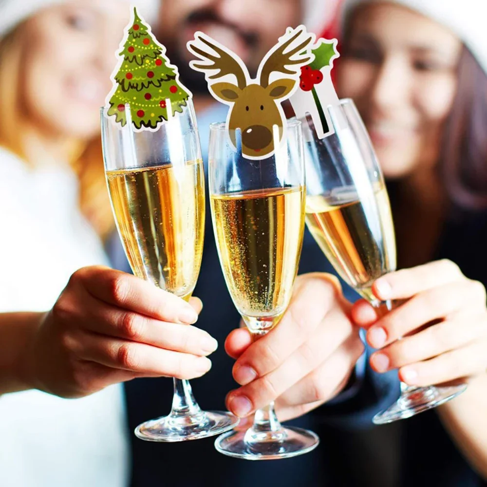 20/30Pcs Cup Card Santa Hat Snowman Wine Glass Ornament 2024 Christmas Decoration Home Party Navidad Noel Holiday Decor Supplies