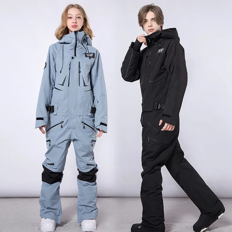 2024 New Winter One Piece Snowsuit Men Outdoor Waterproof Warm Ski Jumpsuit Woman Windproof Mountain Snowboard Female Clothes