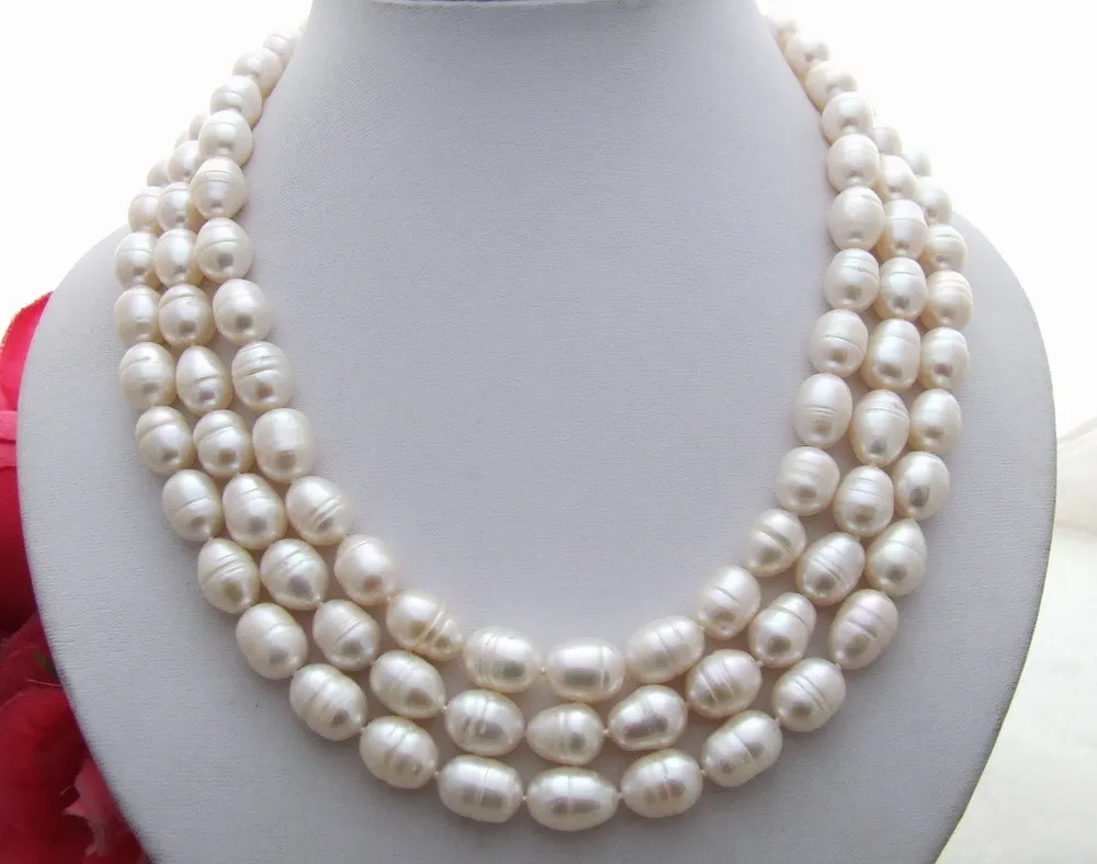 

Natural 18" 12MM 3Strands Pearl Necklace