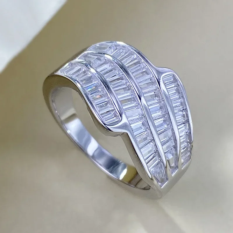 

2024 S925 sterling silver ring with widened zircon diamond inlay, luxurious and high-end feel, women's premium ring