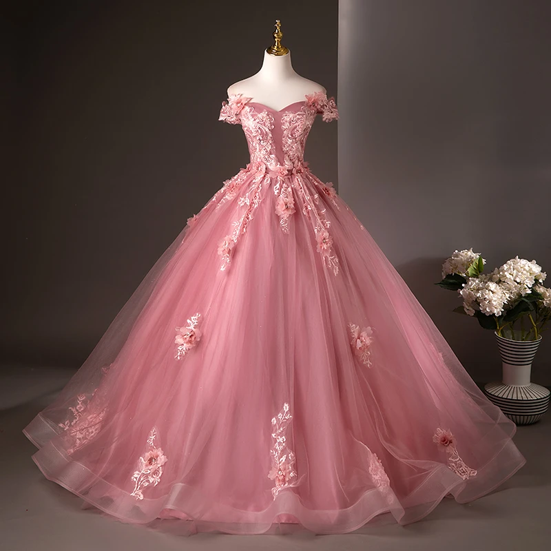 

Dust Pink Party Dress Sweet 15 Quinceanera Dresses Ball Gown Elegant Off Shoulder Prom Dress Customized 15 Year Old Dresses