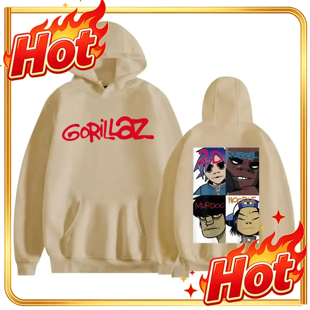 Gorillaz Band Face Arts Graphic Hooded Men Women's Clothing Retro Cartoon Long Sleeve Sweatshirt Fashion Casual Oversized Hoodie
