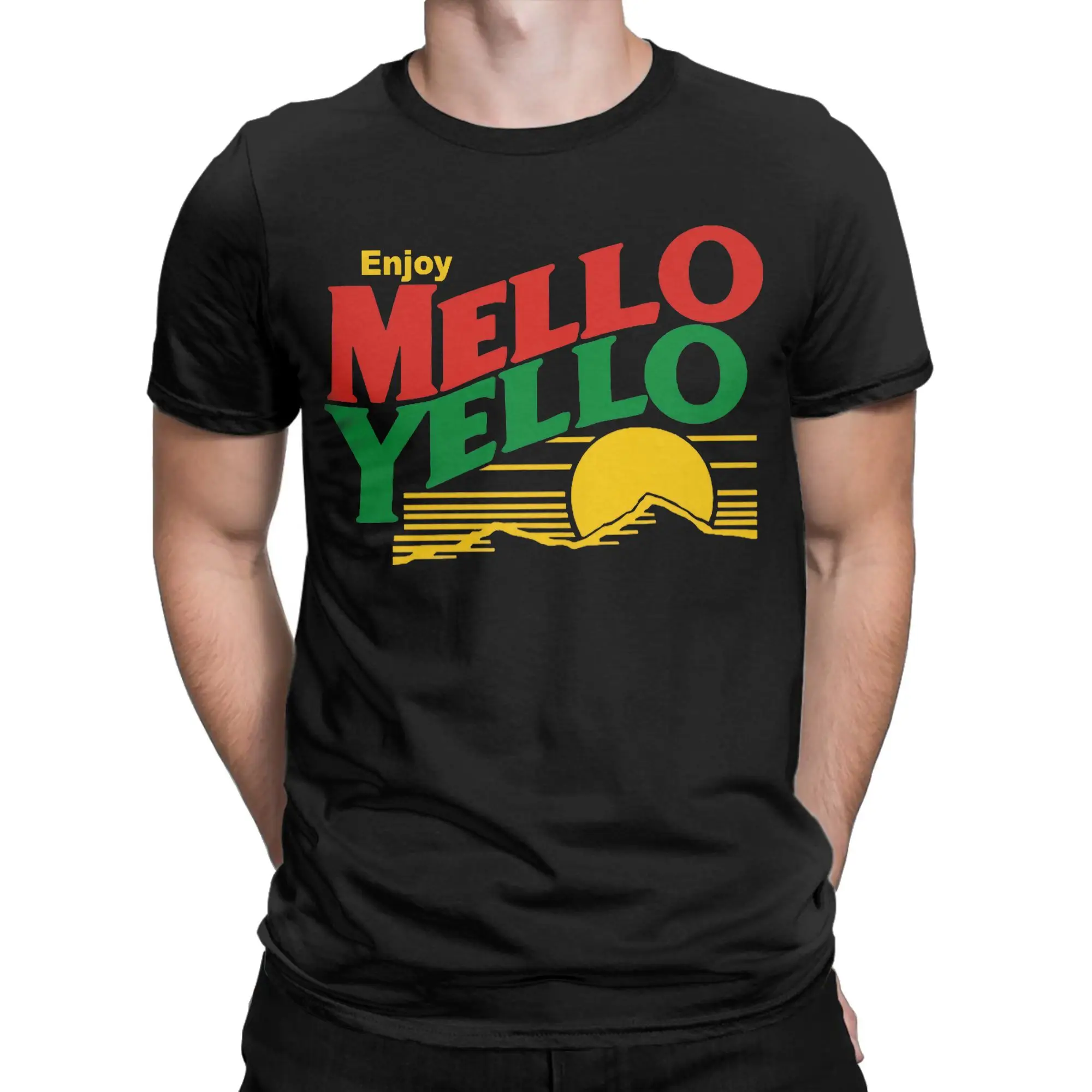 شرب Mellos Yellows تي شيرت الشاطئ مضحك تي شيرت القطن العصرية كول تي شيرت للرجال قصيرة الأكمام بلايز عادية