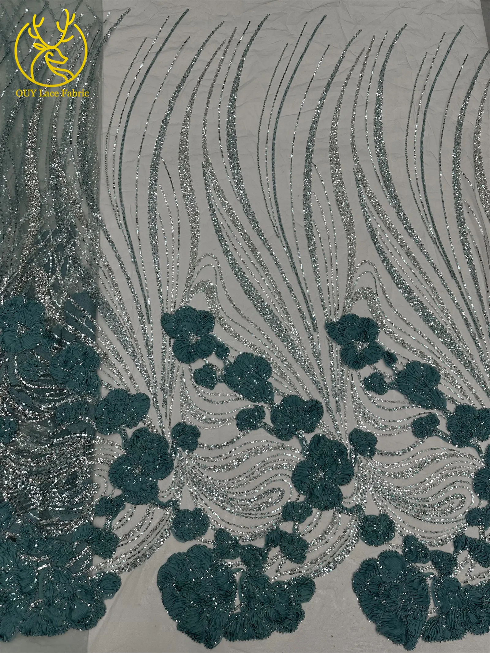 Modische französische 3D-Mesh-Stickerei-Spitze, afrikanischer Perlen-Spitzenstoff, himmelblauer nigerianischer Tüll-Spitzenstoff für Hochzeitskleider und Partykleider zum Nähen – Detail 21