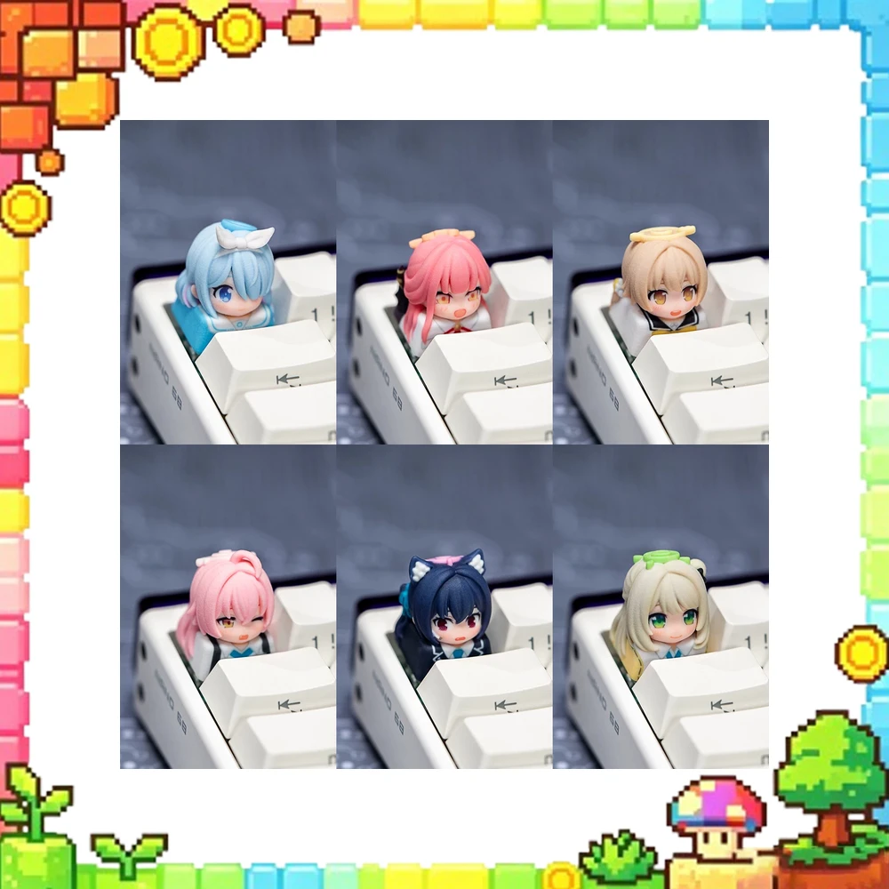 Blue Archive Resin Keycap 1 Piece Sculpted Chibi Character Decorative Replacement Key for Mechanical Keyboard
