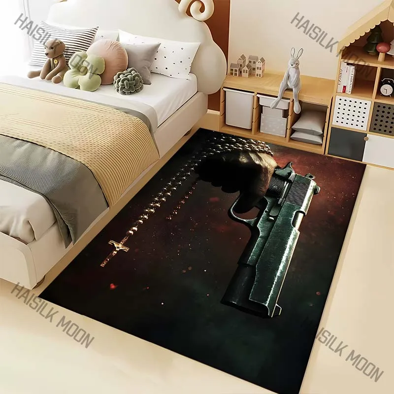 1PC Hand holding gun and cross chain Carpet for Living Room Bedroom Sofa Home Decor Rus Non-slip Floor Mat Luxury Gift