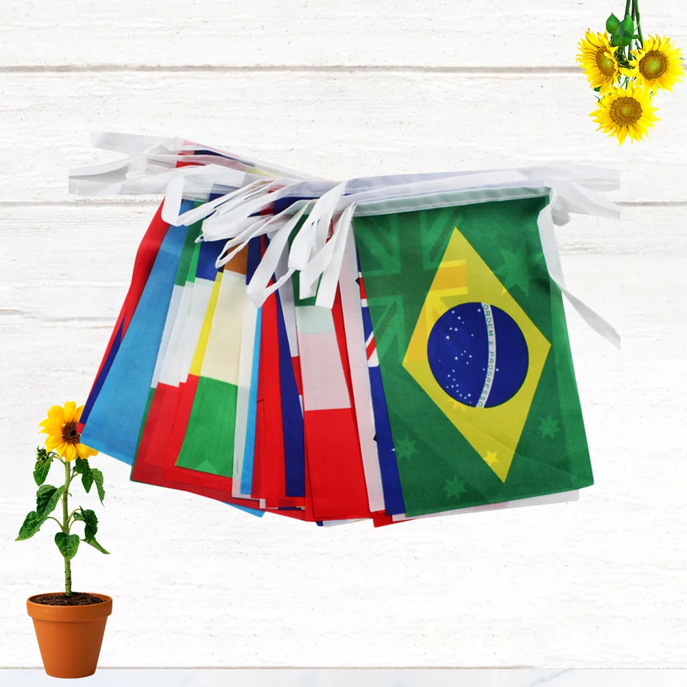 

1Set Banner Flag Accessories National String 50 Countries Polyester Burlap Banner Bright Color No Fade Hanging Decoration