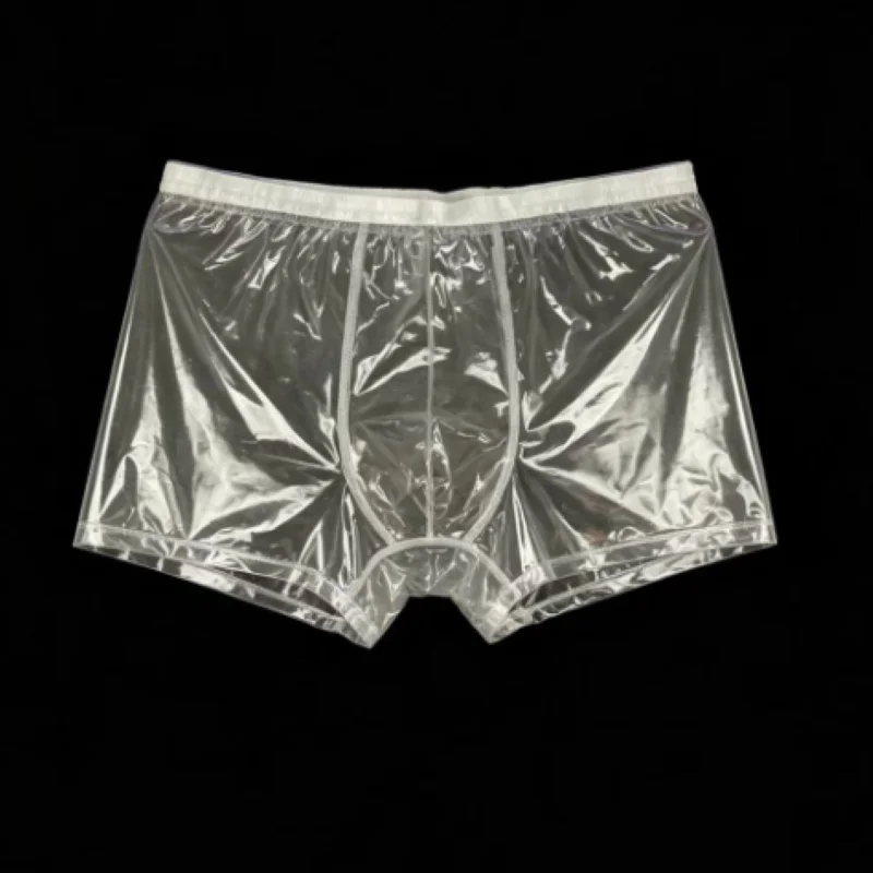Men's Ultra Thin EPU Fully Transparent Sexy Boxer Shorts Waterproof Plastic Erotic Underwear Mens U Convex Pouch Square Panties