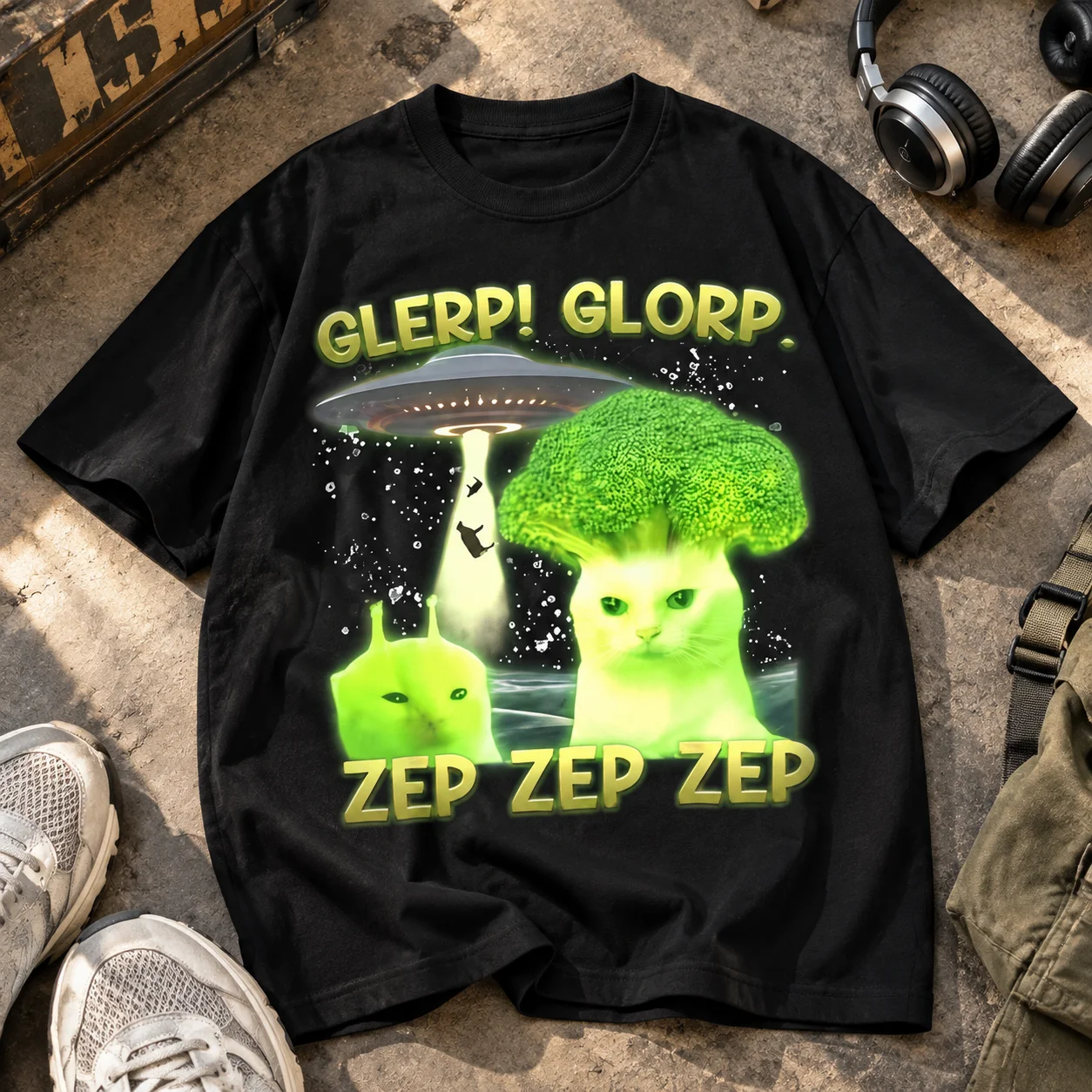 2026-2027Boys Girls T Shirt Kids Baby Youth Men Women Tee Streetwear Casual Funny Broccoli Alien Cat Meme GLERP! GLORP! ZEP Meme